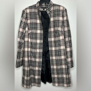 Elegant Plaid Trench Coat - Black, White, and Red